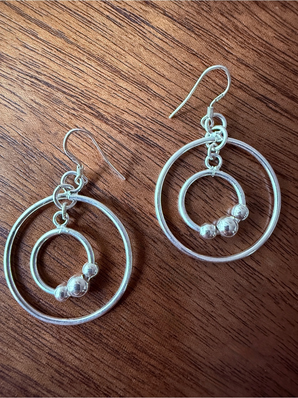 Sterling Silver Double Hoop Orbital Drop Earrings Boho Moving Beads 5.6g